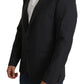 Elegant Gray Wool Silk Blend Slim Fit Blazer