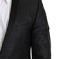 Elegant Black Jacquard Slim Fit Blazer