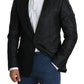 Elegant Black Jacquard Slim Fit Blazer