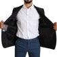 Elegant Black Jacquard Slim Fit Blazer