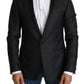 Elegant Black Jacquard Slim Fit Blazer