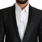 Elegant Black Jacquard Slim Fit Blazer