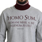 Elegant Gray Turtleneck Latin Motif Pullover