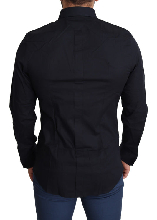 Sleek Black Slim Fit Cotton Stretch Dress Shirt