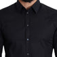 Sleek Black Slim Fit Cotton Stretch Dress Shirt