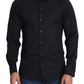 Sleek Black Slim Fit Cotton Stretch Dress Shirt