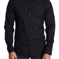 Sleek Black Slim Fit Cotton Stretch Dress Shirt