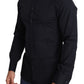 Sleek Black Slim Fit Cotton Stretch Dress Shirt