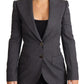 Elegant Gray Stretch Wool Blazer