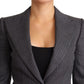 Elegant Gray Stretch Wool Blazer