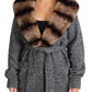 Elegant Cashmere Cardigan with Rabbit Fur Collar