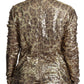 Sequined Turtleneck Full Zip Sweater in Brown