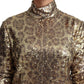 Sequined Turtleneck Full Zip Sweater in Brown