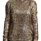 Sequined Turtleneck Full Zip Sweater in Brown