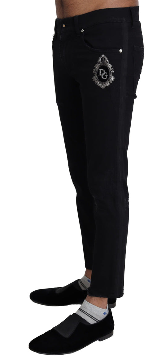 Elegant Skinny Black Jeans with Embroidery