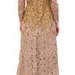 Exquisite Gold Lace Maxi Dress with Crystals