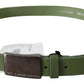 Chic Green Leather Waist Belt with Silver Buckle