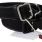 Chic Black Leather Waist Belt with Chrome Buckle