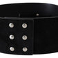 Elegant Black Leather Wide Belt with Silver Tone Buckle