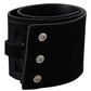 Elegant Black Leather Wide Belt with Silver Tone Buckle