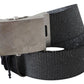 Elegant Black Canvas Waist Belt with Silver Buckle