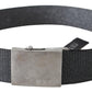 Elegant Black Canvas Waist Belt with Silver Buckle