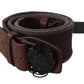 Classic Dark Brown Leather Belt with Logo Buckle