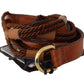 Elegant Braided Leather Belt in Dark Brown