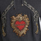 Gray Crystal Heart Gun Motif Sweater