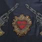 Gray Crystal Heart Gun Motif Sweater