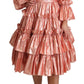 Pink Metallic Ruffled Gown Elegance