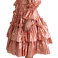 Pink Metallic Ruffled Gown Elegance