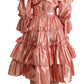 Pink Metallic Ruffled Gown Elegance