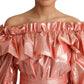 Pink Metallic Ruffled Gown Elegance