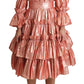 Pink Metallic Ruffled Gown Elegance