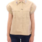 Sleeveless Beige Cotton Tank Top with Brooches