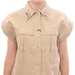 Sleeveless Beige Cotton Tank Top with Brooches