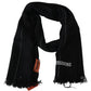 Elegant Black Wool Scarf with Logo Embroidery