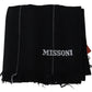 Elegant Black Wool Scarf with Logo Embroidery