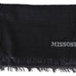 Elegant Black Wool Fringed Scarf