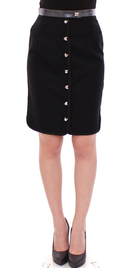 Elegant Black Wool-Cotton Blend Skirt