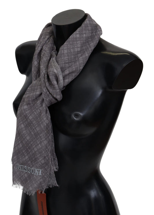 Elegant Wool Silk Blend Plaid Scarf