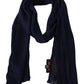 Elegant Blue Wool Scarf with Embroidered Logo