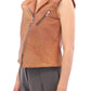 Sleeveless Leather Couture Vest in Rich Brown