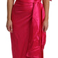 Elegant Fuchsia Silk One-Shoulder Wrap Dress