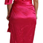 Elegant Fuchsia Silk One-Shoulder Wrap Dress