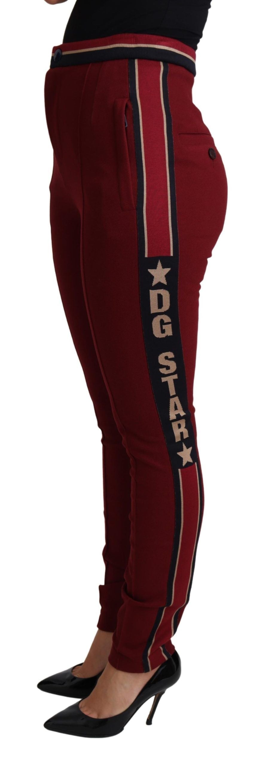 High-Waist Embroidered Red Skinny Trousers