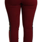 High-Waist Embroidered Red Skinny Trousers