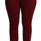 High-Waist Embroidered Red Skinny Trousers