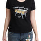 Chic Black Cotton Tee with Playful Print